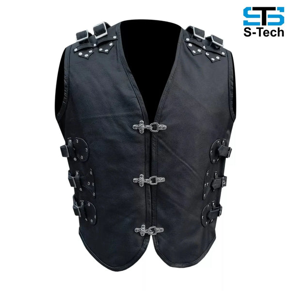 Gilet In Vera Pelle Bovina Vintage MDM Con Fibbie Regolabili - Ideale Per Toppe, Stile Biker