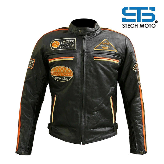 Moto Giubbotto in pelle da Uomo Stechmoto ST 1735 Vintage Custom & Café Race - Am Moto-Abbigliamento Moto