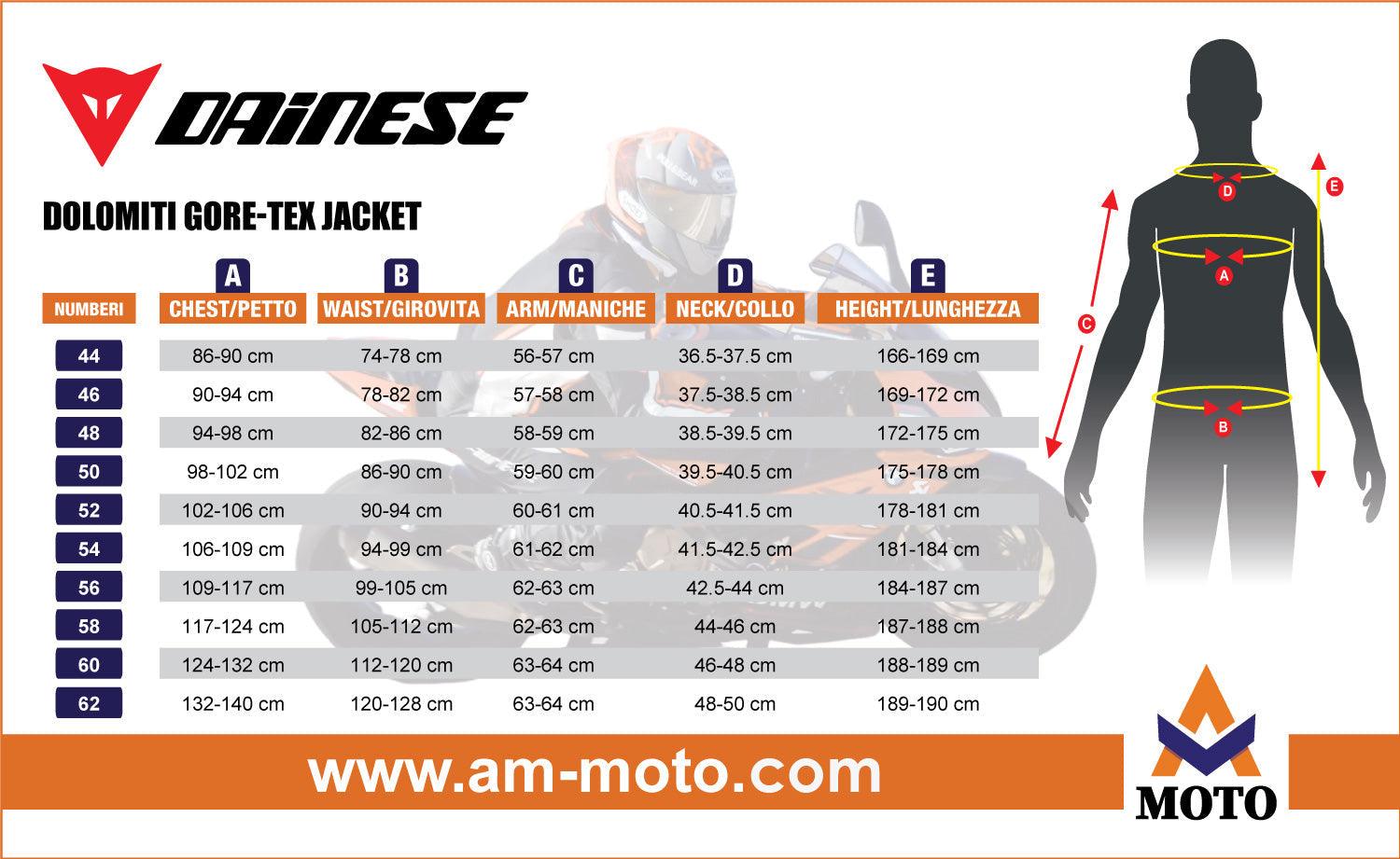 Mens_Dainese_Size_Chart - Am Moto-Abbigliamento Moto