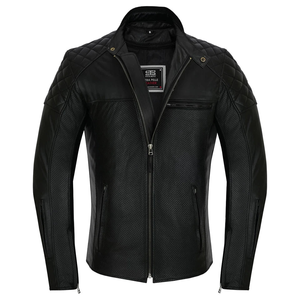 Moto giacca estivo in pelle uomo Stechmoto ST 1720 DOMINO AIR  Vintage Café Race ST