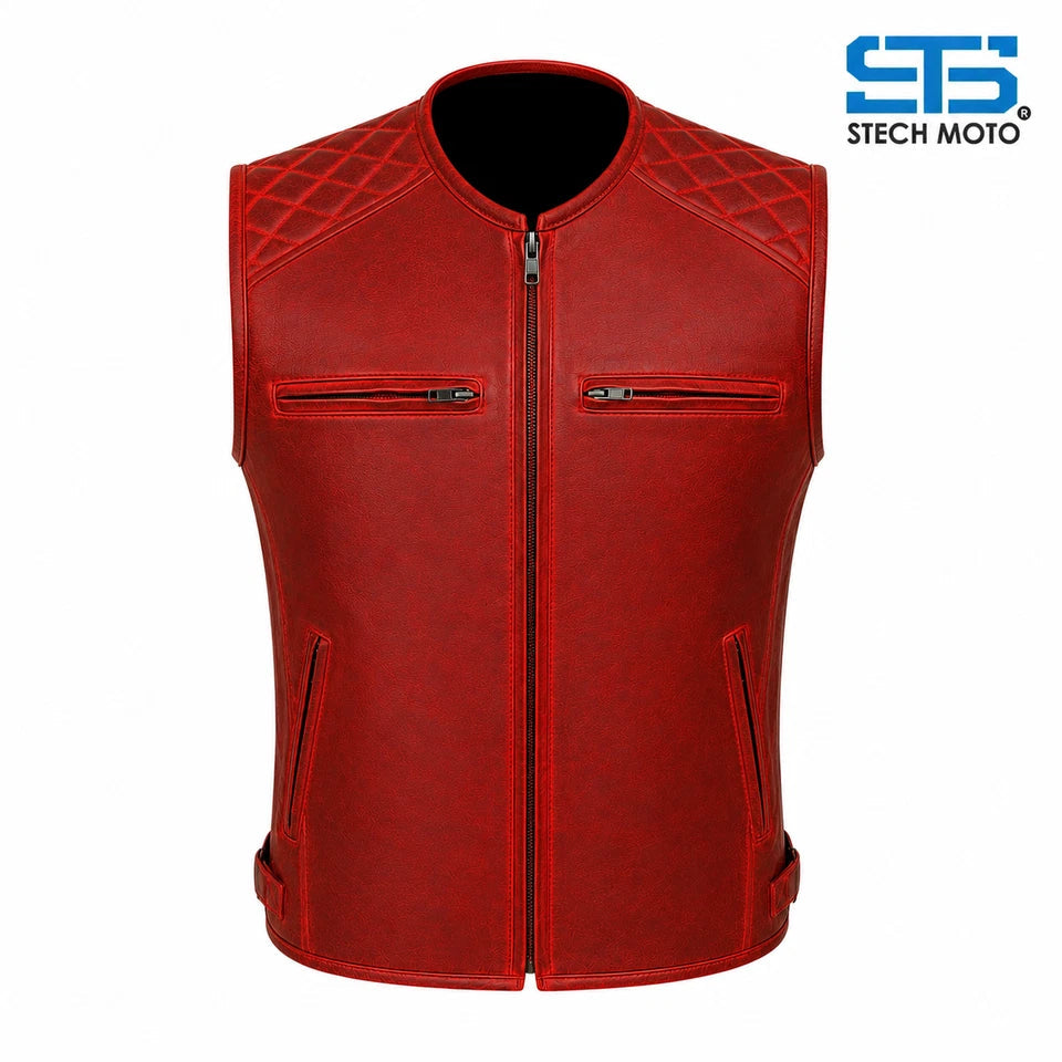 Moto Gilet in pelle da Uomo S-tech ST 1170 Vintage Custom & Café Race ST