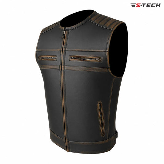 Moto Gilet in pelle da Uomo S-tech ST 1180 PW Vintage Custom & Café Race ST