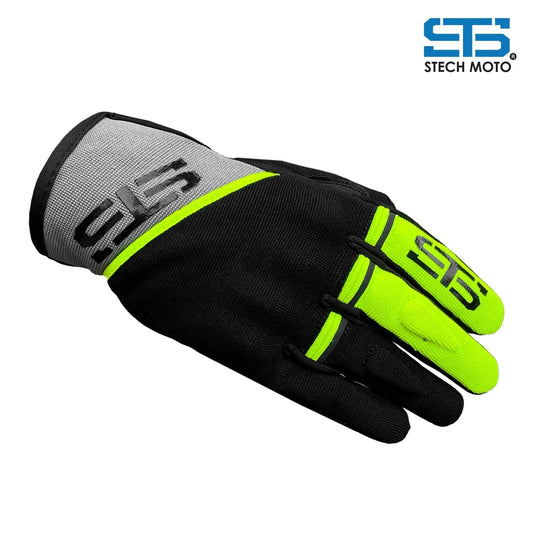 Guanto da moto in tessuto nero e giallo fluo per cross, enduro, off road
