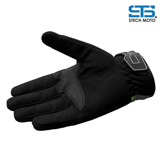Guanto moto nero Stech Moto per motocross ed enduro, regolazione al polso, tessuto resistente.