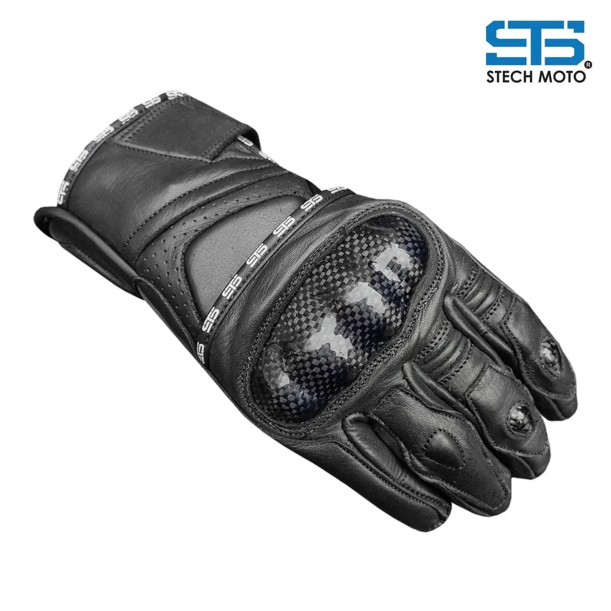 Guanto moto nero in pelle con protezioni in carbonio, abbigliamento motociclista