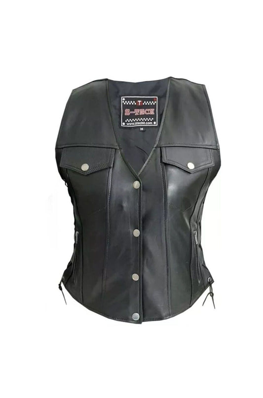 Gilet da Moto in pelle da donna Stechmoto ST 1206 Vintage Custom & Café Race ST